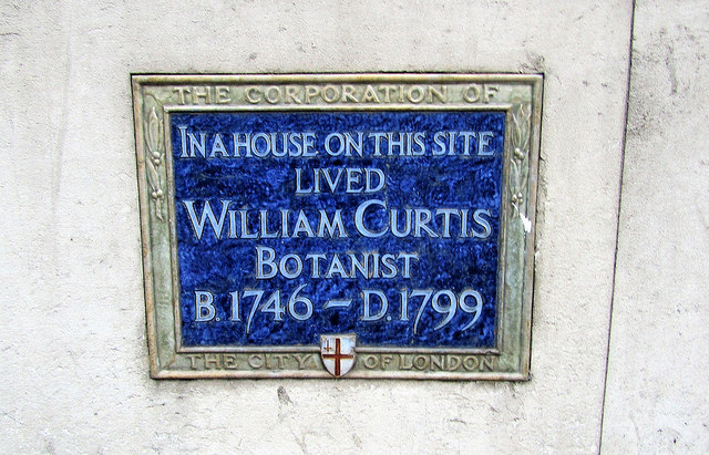William Curtis blue plaque - In a house on this site  lived  William Curtis  botanist  B. 1746-D.1799