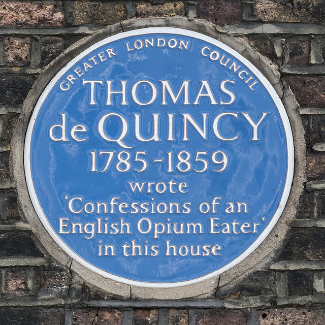 Thomas De Quincey blue plaque - Thomas de Quincy 1785-1859 wrote 'Confessions of an English Opium Eater' in this house