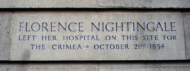 Florence Nightingale stone plaque - Florence Nightingale  left her hospital on this site for  the Crimea October 21st 1854