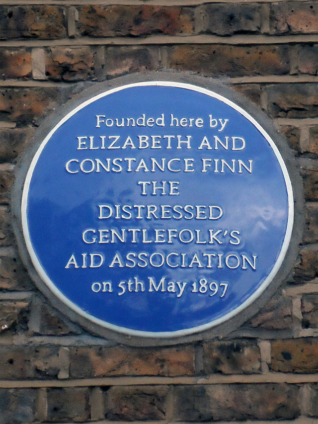 Elizabeth Finn, Constance Finn, and Distressed Gentlefolk's Aid Association blue plaque - Founded here by Elizabeth and Constance Finn the Distressed Gentlefolk's Aid Association on 5th May 1897
