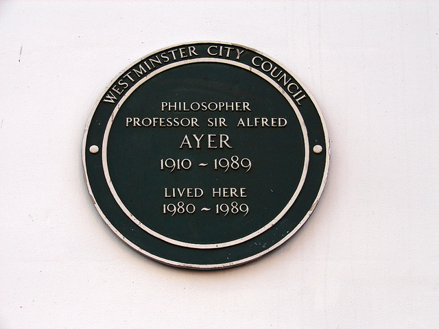 Alfred Ayer green plaque - Philosopher Professor Sir   Alfred Ayer  1910-1989  lived here  1980-1989