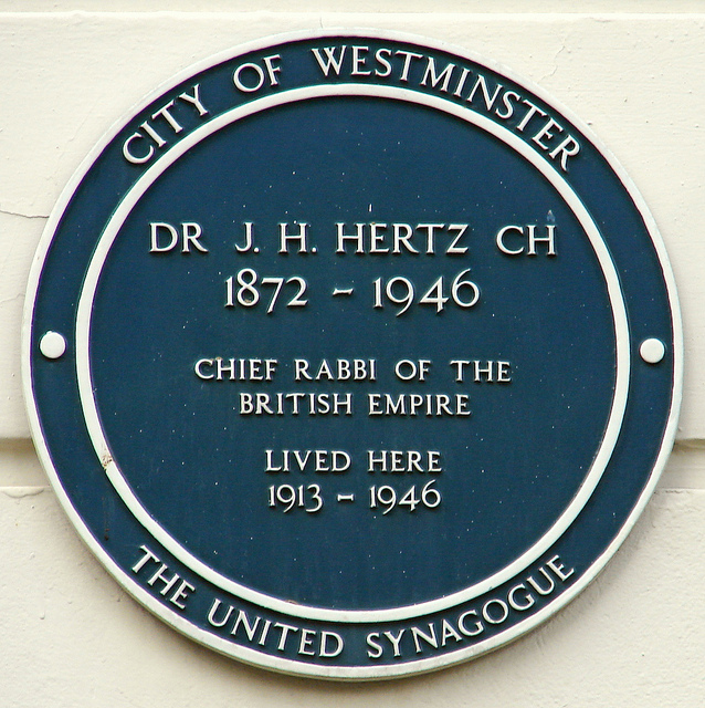 Joseph Hertz green plaque - Dr J. H. Hertz CH  1872-1946  Chief Rabbi of the  British Empire  lived here  1913-1946