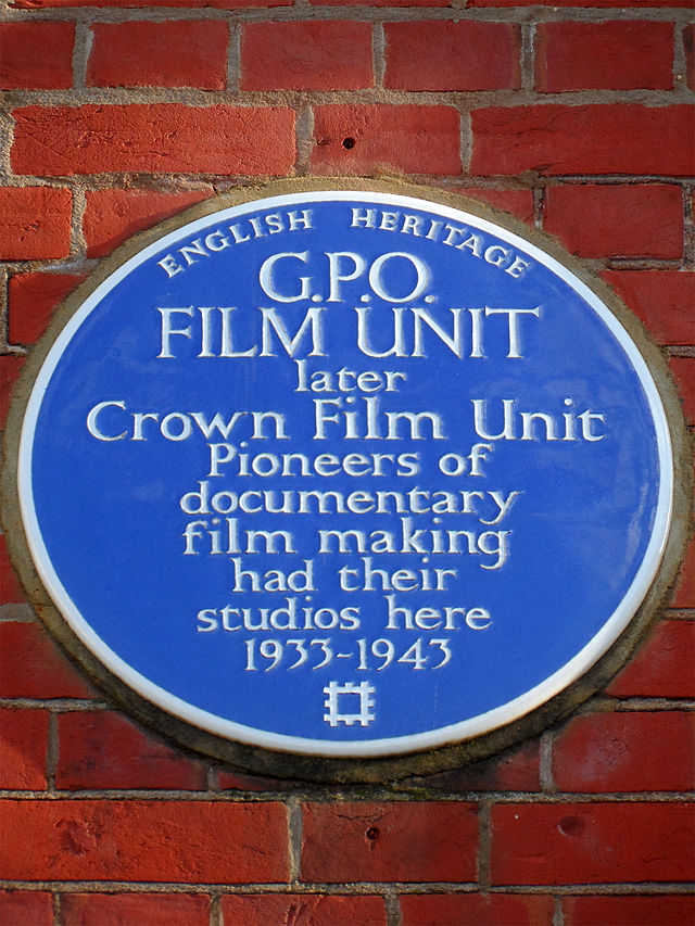 G. P. O. Film Unit blue plaque - G. P. O. Film Unit later Crown Film Unit pioneers of documentary film making had their studios here 1933-1943