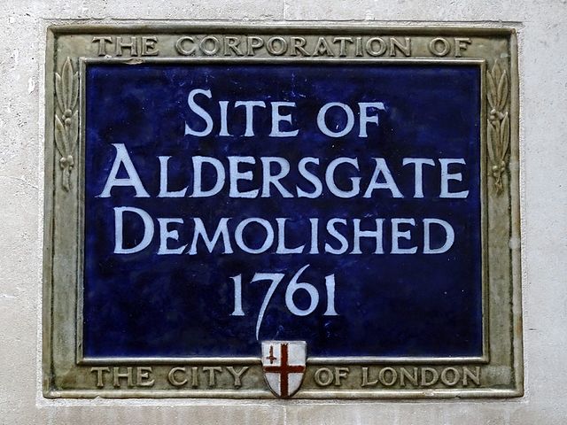 Aldersgate blue plaque - Site of  Aldersgate  demolished  1761