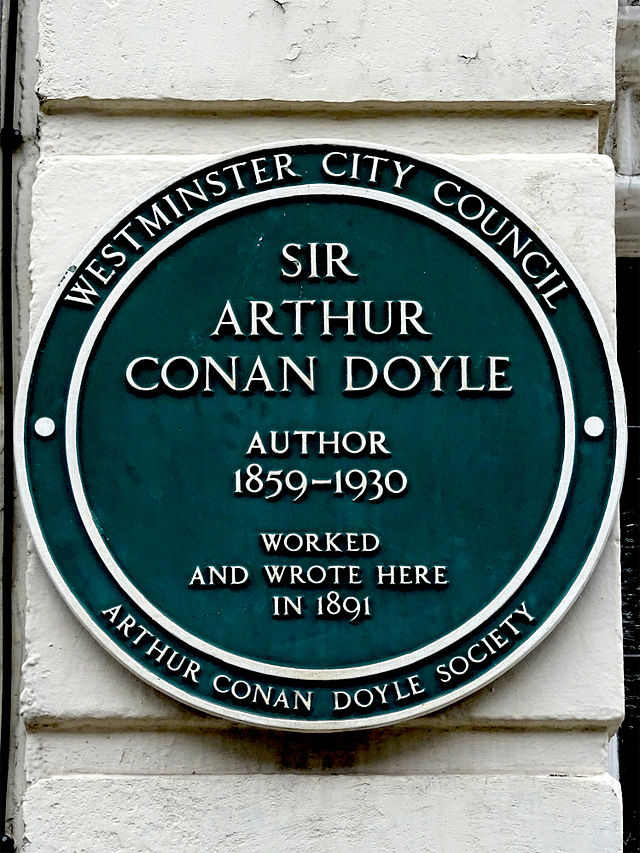 Arthur Conan Doyle green plaque - Sir Arthur Conan Doyle author 1859-1930 worked and wrote here 1891