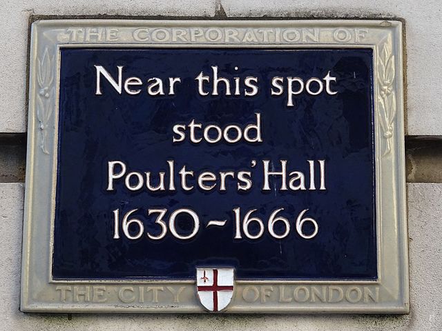 Poulters' Hall blue plaque - Near this spot stood Poulters' Hall  1630-1666
