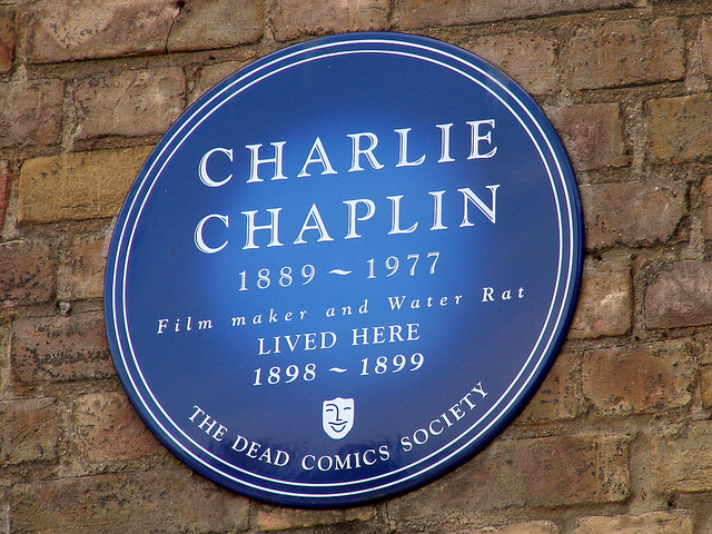 Charlie Chaplin blue plaque - Charlie Chaplin 1889-1997 film maker and Water Rat lived here 1898-1899