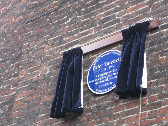 Peter Tatchell blue plaque - Peter Tatchell. Born 1952. Campaigner for human rights, gay freedom and social justice. Lived Here. 