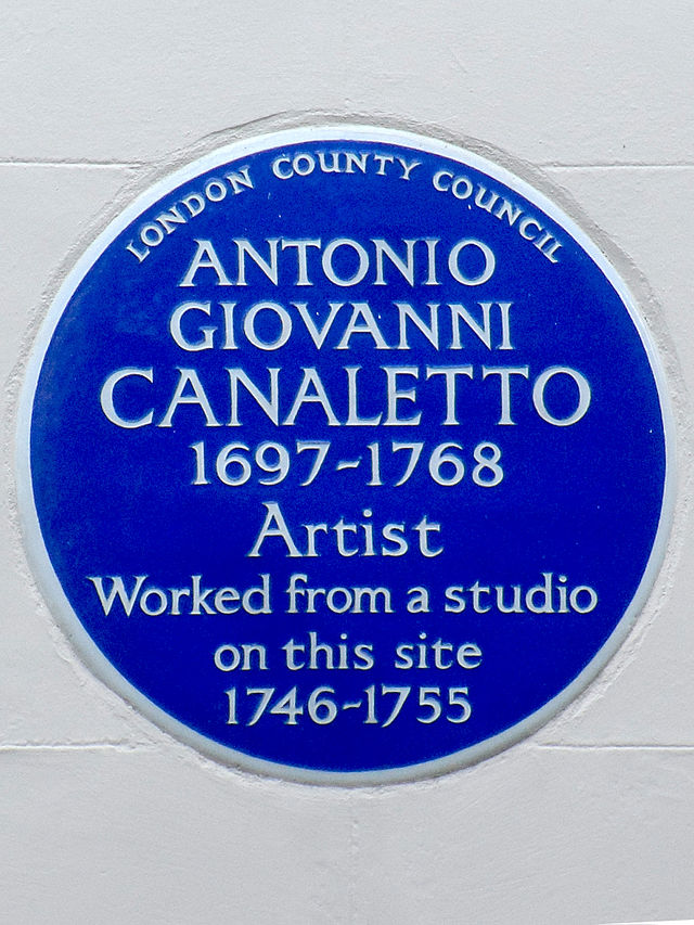 Antonio Canal blue plaque - Antonio Giovanni Canaletto  1697 - 1768  artist  worked from a studio  on this site  1746 - 1755