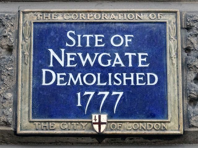 Newgate blue plaque - Site of Newgate   Demolished 1777
