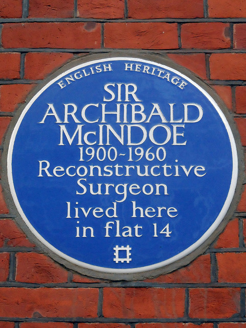 Archibald McIndoe blue plaque - Sir Archibald McIndoe 1900-1960 Reconstructive Surgeon lived here in flat 14