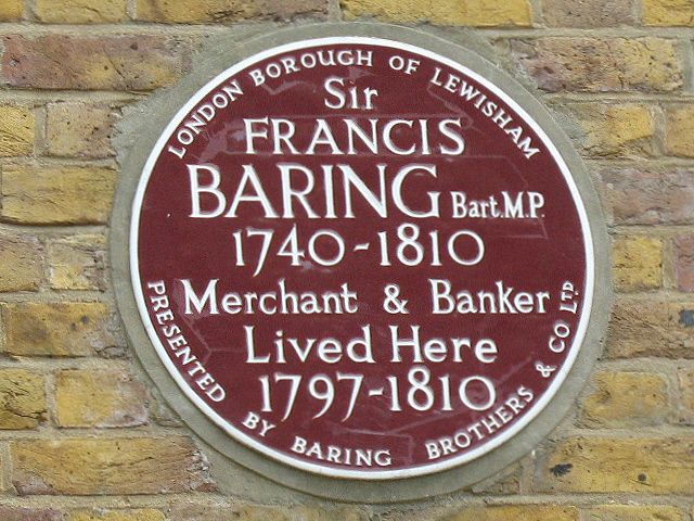 Francis Baring maroon plaque - Sir Francis Baring Bart. M.P. 1740-1810 Merchant & Banker lived here 1797-1810