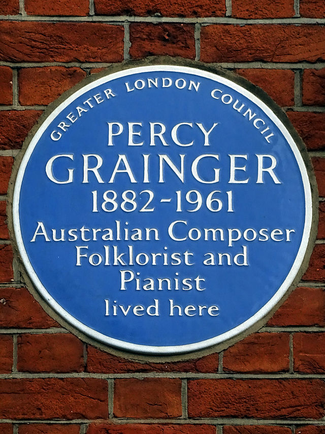 Percy Grainger blue plaque - Percy Grainger  1882-1961  Australian Composer  Folklorist and  Pianist  lived here