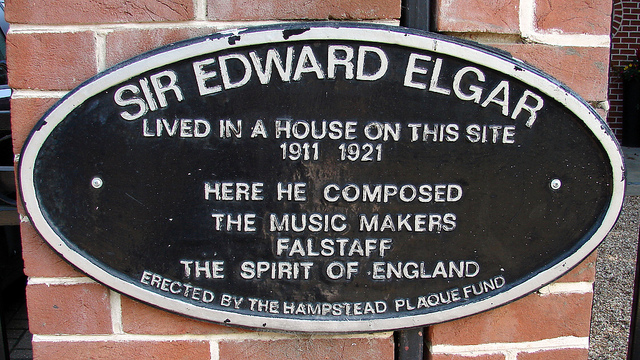 Edward Elgar black plaque - Sir Edward Elgar lived in a house on this site 1911 1921 Here he composed The Music Makers Falstaff The Spirit of England
