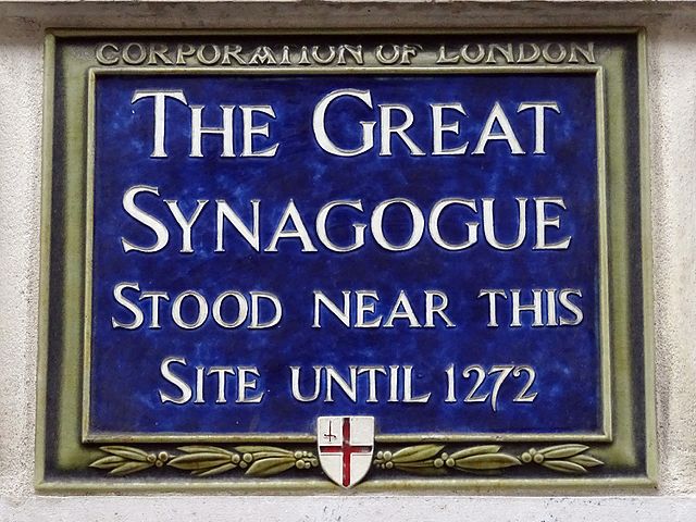 Great Synagogue blue plaque - The Great Synagogue stood near this site until 1272