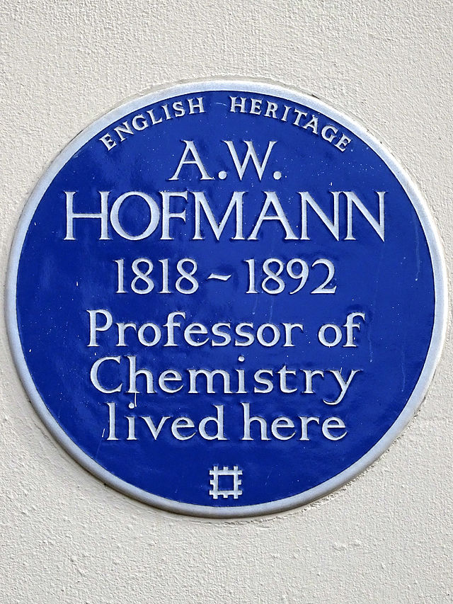 August Wilhelm von Hofmann blue plaque - A. W. Hofmann 1818-1892 Professor of Chemistry lived here