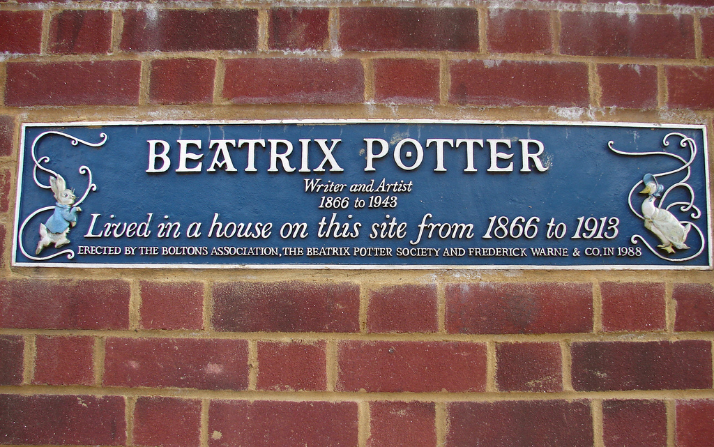 Beatrix Potter blue plaque - Beatrix Potter lived in a house on the site from 1866 to 1913