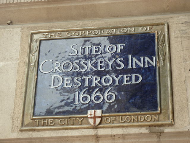 Blue plaque № 6086 - Site of Crosskey's Inn destroyed 1666