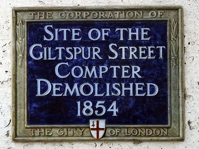 Giltspur Street Compter blue plaque - Site of the Giltspur Street Compter demolished 1854