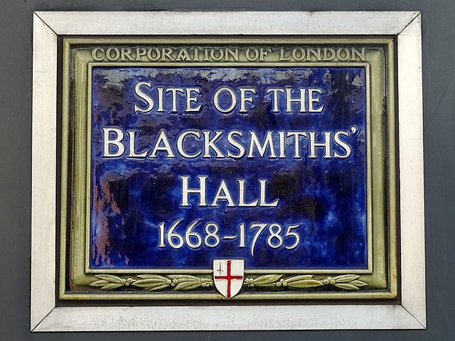 Blue plaque № 6064 - Site of the Blacksmiths' Hall 1668 - 1785