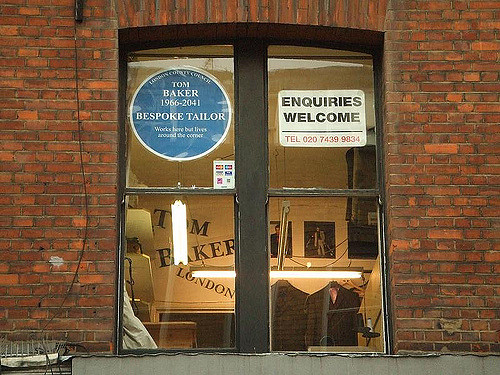 Tom Baker blue plaque - Tom Baker   1966-2041   bespoke tailor   works here but lives around the corner