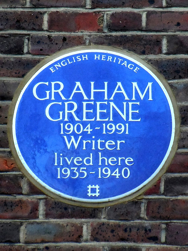 Graham Greene blue plaque - Graham Greene 1904-1991 writer lived here 1935-1940